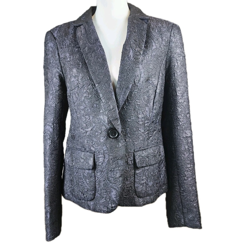 Max Studio MSSP Jacquard Jacket Blazer Womens Large Black Paisley Career Minimal